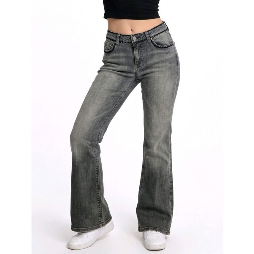 7 For Mankind Dojo Gray And Black Mid-rise Flare Leg Jeans Size 30